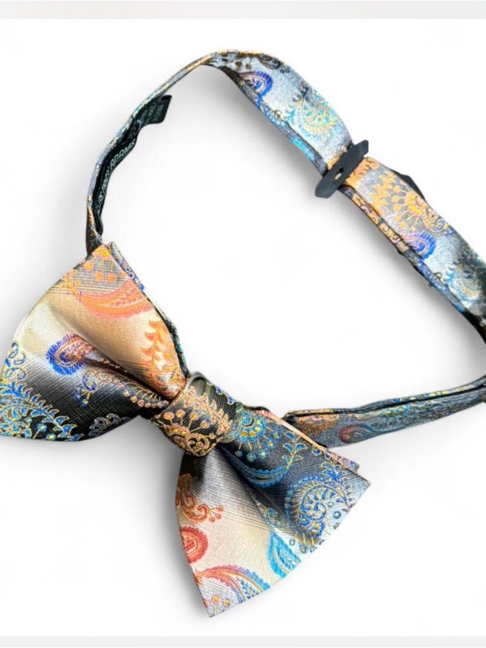 Stacy Adams Mix of Blue, Orange, and Gray Pre-tied Bow Tie 100% Microfiber